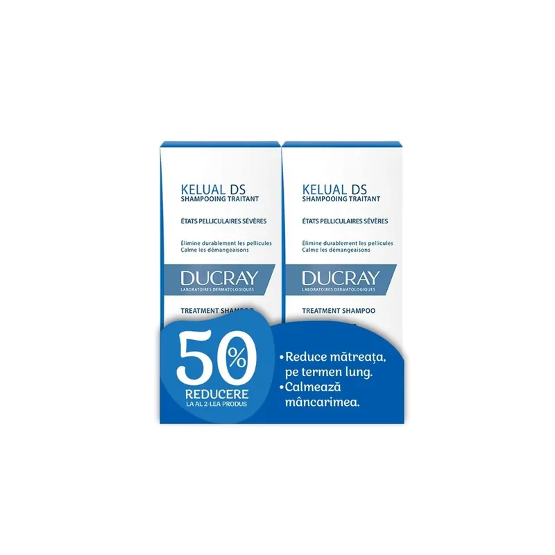 Pachet Sampon tratament dermatocosmetic antimatreata Kelual DS, 2*100 ml, Ducray Ofertă limitată