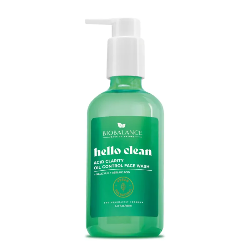Ofertă Gel de curatare cu Acid Salicilic + Acid Azelaic Hello Clean Acid Clarity, 250ml, Bio Balance
