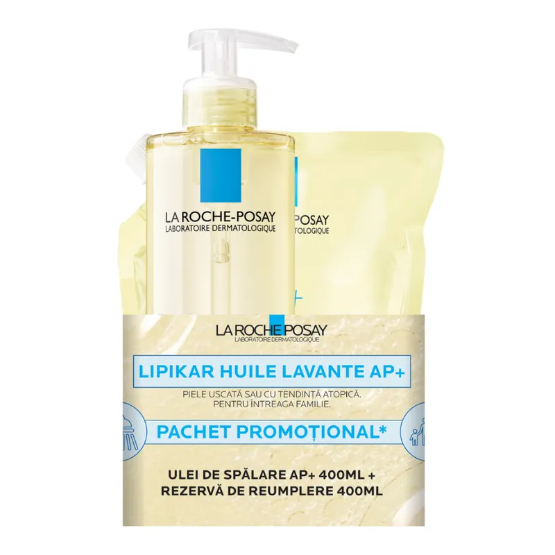 Promoție Pachet Ulei de dus hidratant AP+ Lipikar, 400 ml + Rezerva, 400 ml, La Roche-Posay