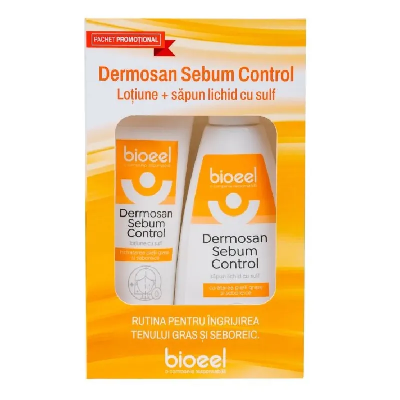 Cel mai vândut Pachet Sapun si Lotiune Dermosan Sebum Control, 200ml+100ml, Bioeel