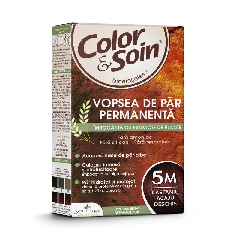 Vopsea de par fara amoniac, fara silicon, castaniu acaju deschis, 5M, Color&Soin Super ofertă