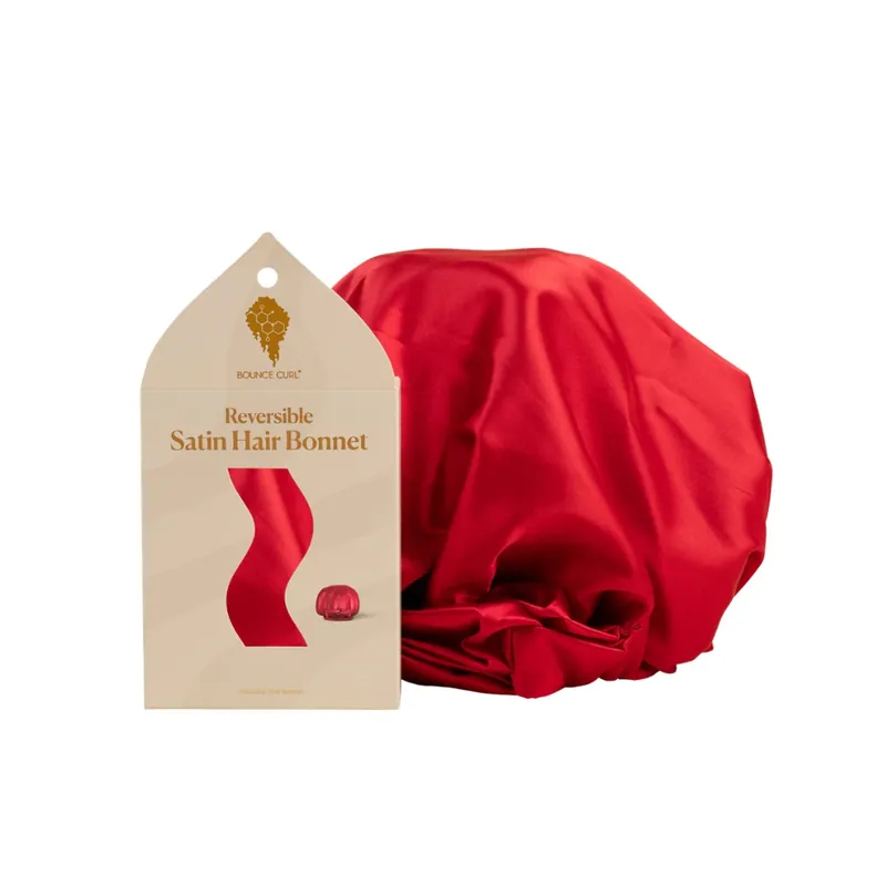 Bounce Curl Reversible Satin Hair Bonnet Red, boneta reversibila din satin pentru protectia parului cret Noutate