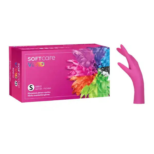 Ultima șansă Manusi nepudrate fuchsia Bournas Medicals Soft Care Vivid Nitrile Gloves S 100 buc