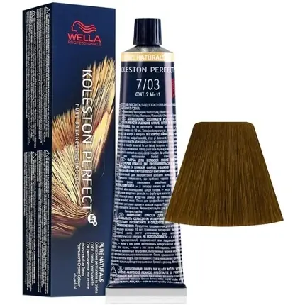 Preferatul clienților Vopsea de par permanenta, Wella Koleston Perfect ME+, 7/03 Blond Natural Auriu, 60ml