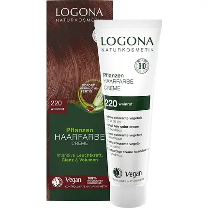 Preț mic Cremă colorant păr, Logona, Henna, 150ml, roșu vin