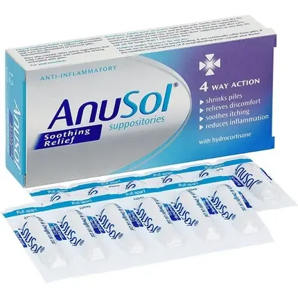 Chilipir Supozitoare, Anusol, 12 buc, alb