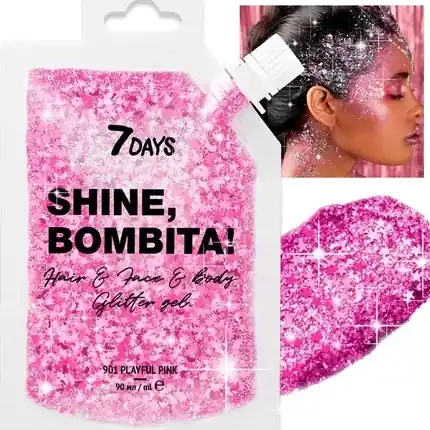 Calitate înaltă Gel sclipici corp si păr 7days, Shine Bombita, roz