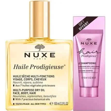 Reduceri Set Ulei Uscat Nuxe Huile Prodigieuse 100ml, Șampon Nuxe Hair Prodigieux 30ml, Culoare Aurie, Roz