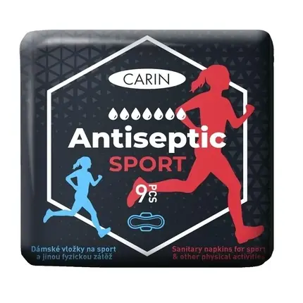 Carin Antiseptic Sport Ultra-Thin Pads cu Aripi pentru Sportivi - 9 Bucăți, Sebastian, Antiseptic, Negru/Roșu Ofertă specială