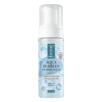 Spumă de curățare facială Lirene Aqua Bubbles Hyaluronic Acid 4D, hidratare intensă, ambalaj transparent cu pompă Plată sigură