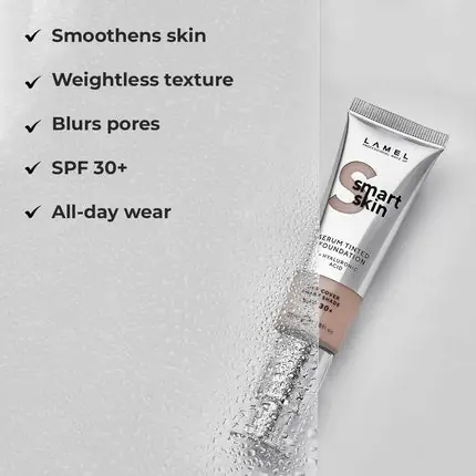 Fond de ten Lamel Smartskin cu efect colorant, textură ușoară, SPF30+, 35ml Retur ușor