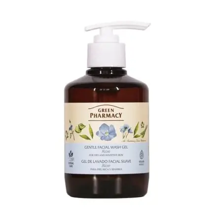 Gel de curățare pentru față, Green Pharmacy, Gentle Aloe Facial Cleansing Gel, cu pompă, ambalaj maro închis Ofertă specială