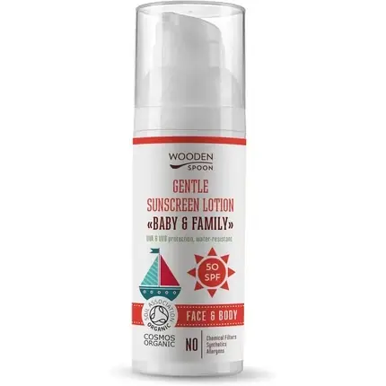 Ofertă de sezon Loțiune protector solar Wooden Spoon, Gentle Sunscreen Lotion Baby & Family, SPF 50, 50ml