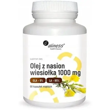 Cumpără acum Supliment alimentar, Aliness, Ulei din semințe de wiesiołek 1000 mg, GLA 9%, LA 85%, 90 capsule moi