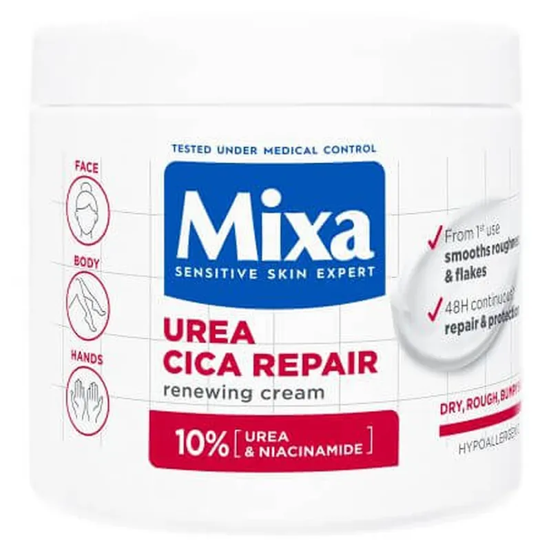 Crema regeneratoare pentru fata si corp cu 10% Uree si Niacinamida Cica Repair, 400 ml, Mixa Super ofertă