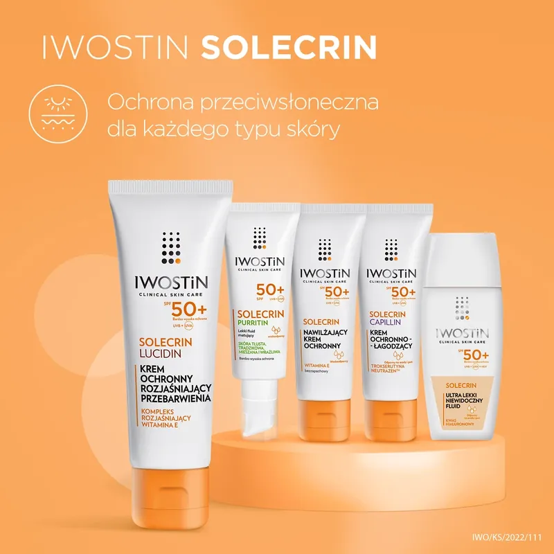 Lichidare de stoc Iwostin Solecrin Lucidin, Cremă protectoare care luminează hiperpigmentarea, SPF 50+, 50 ml