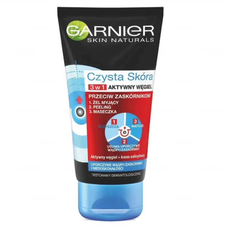 Garnier Clean Skin, gel de curățare + scrub + mască 3în1, Active Carbon, 150ml Ofertă exclusivă