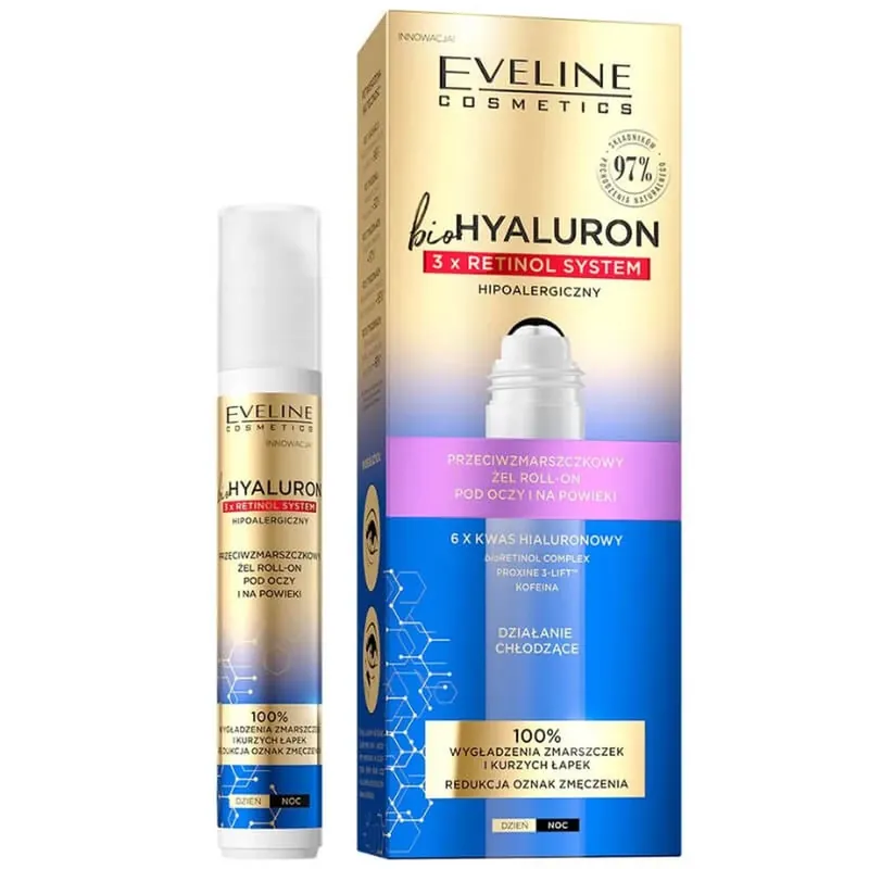 Eveline Cosmetics Bio Hyaluron 3 x Retinol, gel roll-on antirid pentru ochi și pleoape, 15 ml Vezi acum