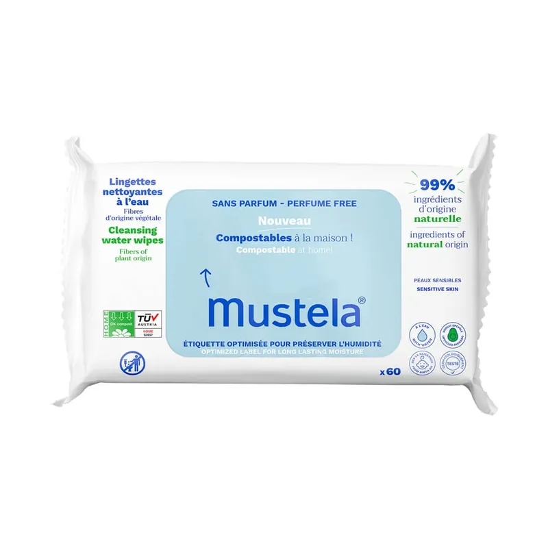 Servetele umede curatatoare cu apa, 60 bucati, Mustela Plată sigură