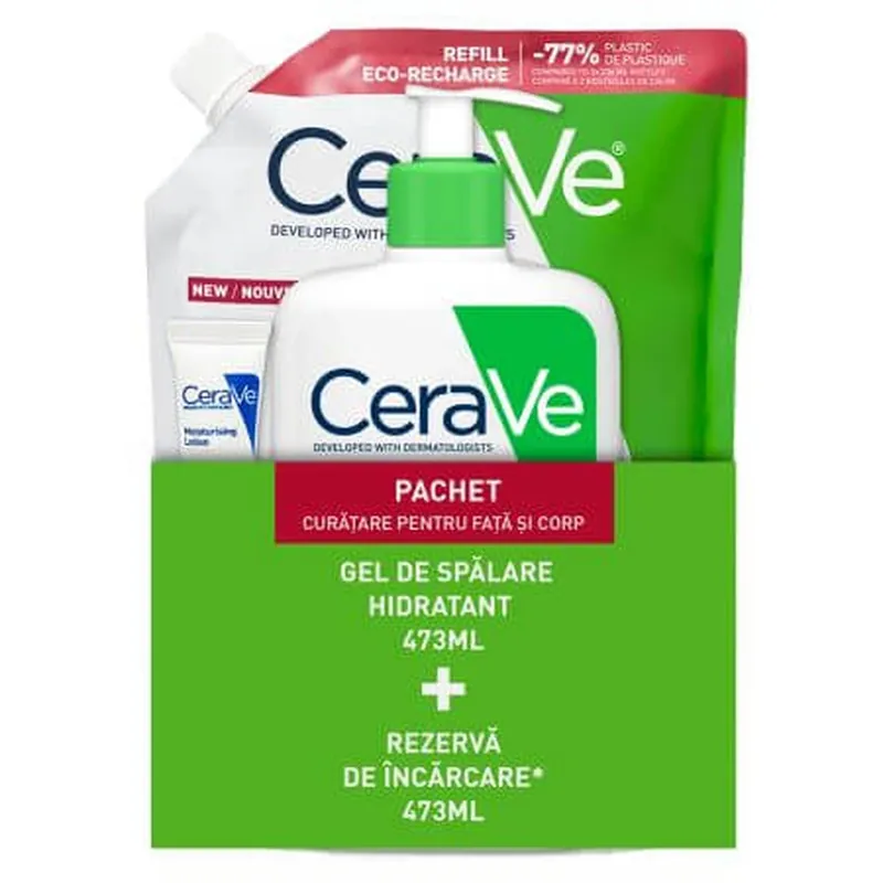 Lichidare de stoc Pachet Gel de spalare hidratant, 473 ml + Refill Gel de spalare hidratant, 473 ml, CeraVe