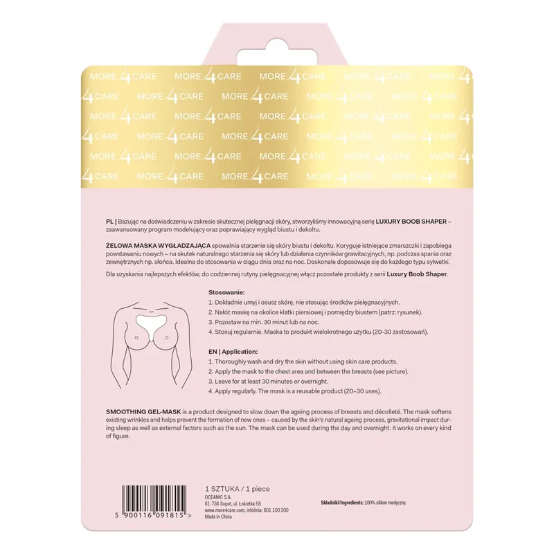 Livrare rapidă More4Care Luxury Boob Shaper, mască de gel pentru netezirea bustului și a decolteului, 1 bucată