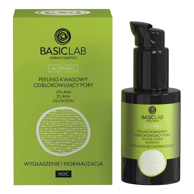 BasicLab Acidumis, peeling acid care deblochează porii cu 15% AHA, 2% BHA, 30 ml Reducere specială