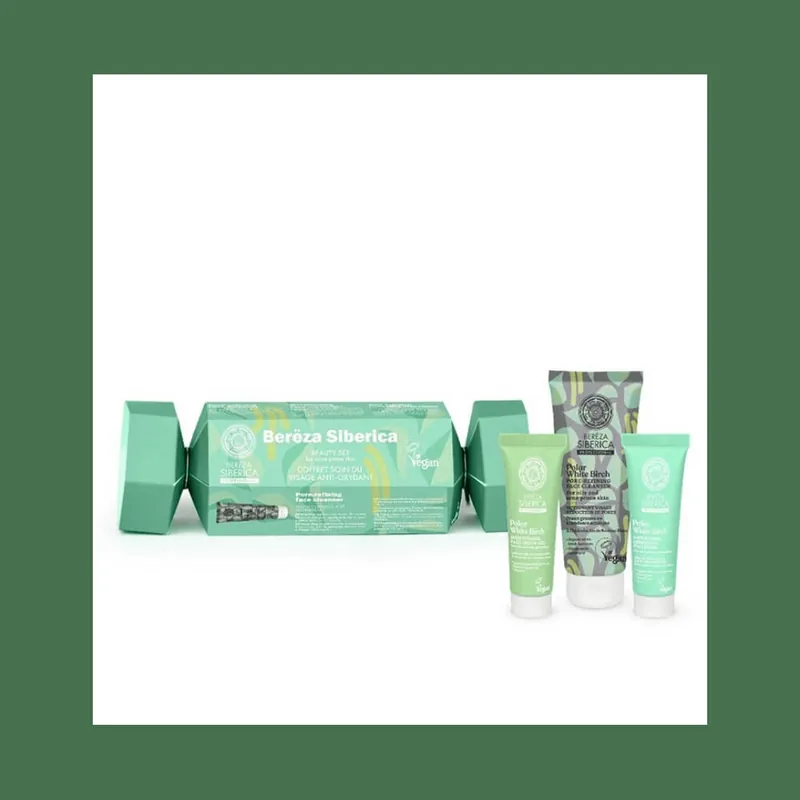 NATURA SIBERICA Bereza Siberica Polar White Birch Gel de curățare facială 75ml & Cremă gel hidratantă 24 de ore 30ml & Ser facial anti-iritare 30ml Noutate