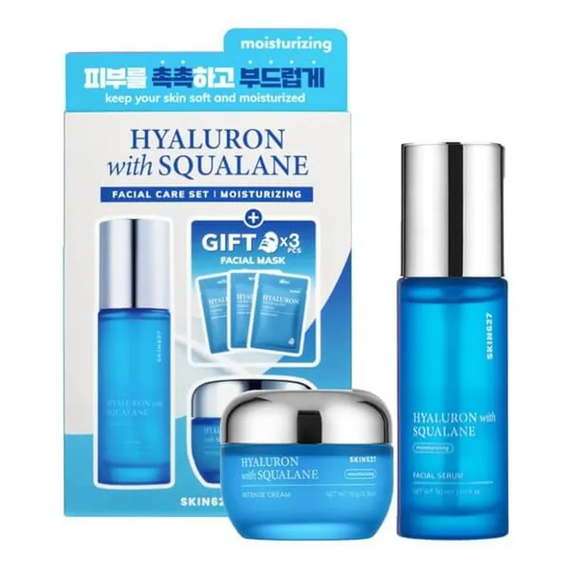 Vezi acum Skin627 Hyaluron cu Squalane, kit hidratant pentru față, mască, 3 x 22 ml + cremă, 50 g + ser, 50 ml