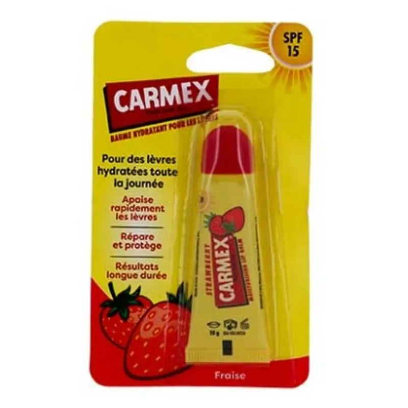 Reduceri Carmex Balsam de buze hidratant cu aromă de căpșuni, SPF 15, tub de 10 g