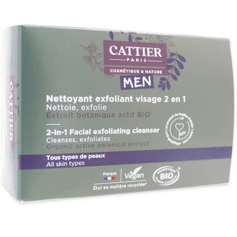 Preț promoțional CATTIER MEN BIO DEMACHIAJ ȘI EXFOLIANT PENTRU FAȚĂ 2 ÎN 1 85G