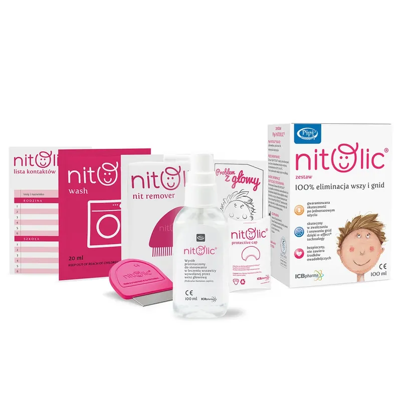 Preț mic Pipi Nitolic kit de eliminare a păduchilor și a lăcustelor, spray, 100 ml + pieptene + emulsie, 40 ml + aditiv pentru rufe, 20 ml + capac