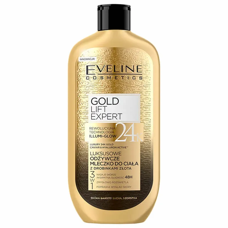 Eveline Cosmetics Gold Lift Expert 24K, Lapte de corp hrănitor de lux cu particule de aur, 350 ml Livrare expres