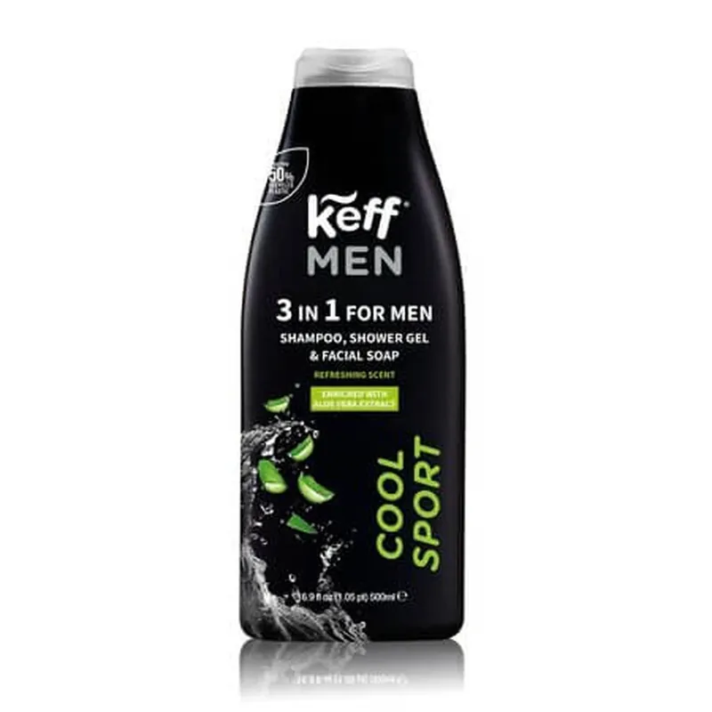 Gel de dus, sampon si curatare fata 3 in 1 Cool Sport, 500 ml, Keff Men Ofertă limitată