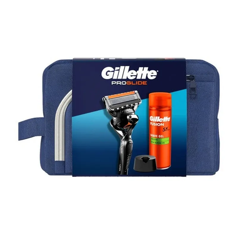 Popular Set Gillette, aparat de ras Proglide + gel de ras Fusion, 200 ml + suport pentru aparat de ras