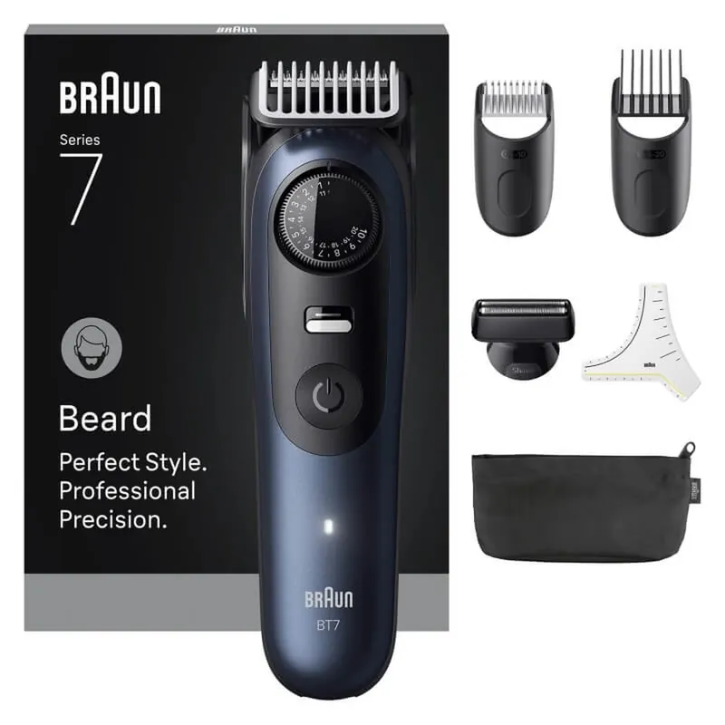 Plată sigură Beardtrimmer seria 7- tuns barbă + 6 accesorii, lamă problade