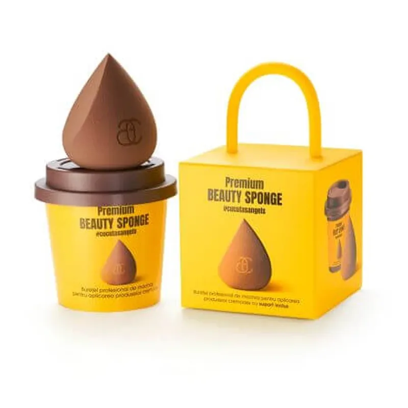 Premium Buretel pentru aplicarea machiajului GlamSquad Pro Sponge Brown, 1 bucata, Cucuta Beaty