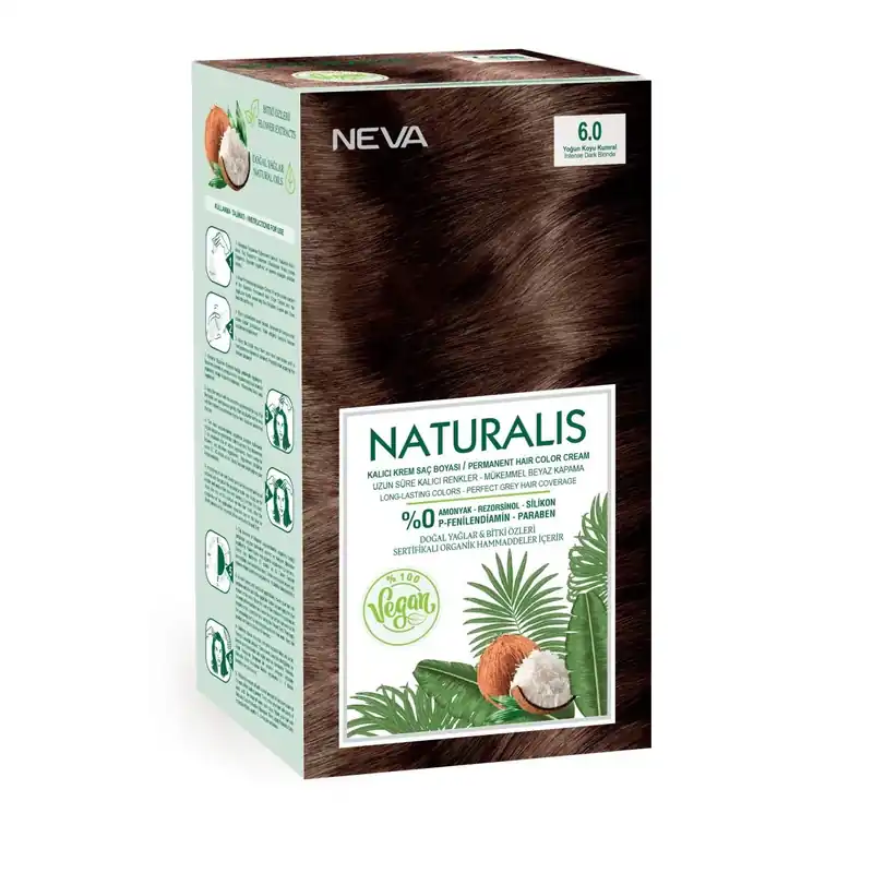 Vopsea de par vegana fara amoniac, Blond Inchis Intens 6.0, Naturalis, Neva, 150 ml Preț promoțional