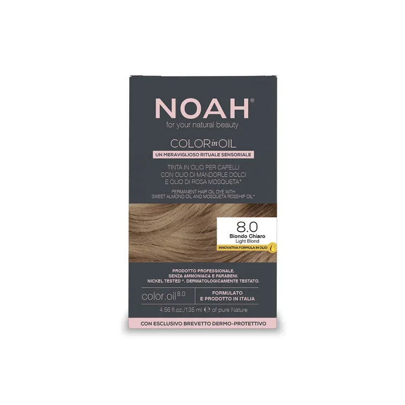 Reducere Vopsea de par permanenta fara amoniac pe baza de ulei, 8.0 Blond Deschis (Light Blond), Noah Color in Oil, 135 ml