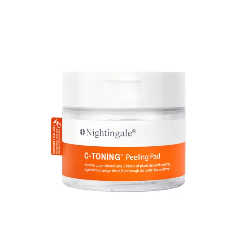 Dischete pentru exfolierea tenului, cu vitamina C, pantenol & ingrediente vegetale exfoliante, C-TONING Peeling Pad, Nightingale, 165 ml / 60 dischete Preferatul clienților