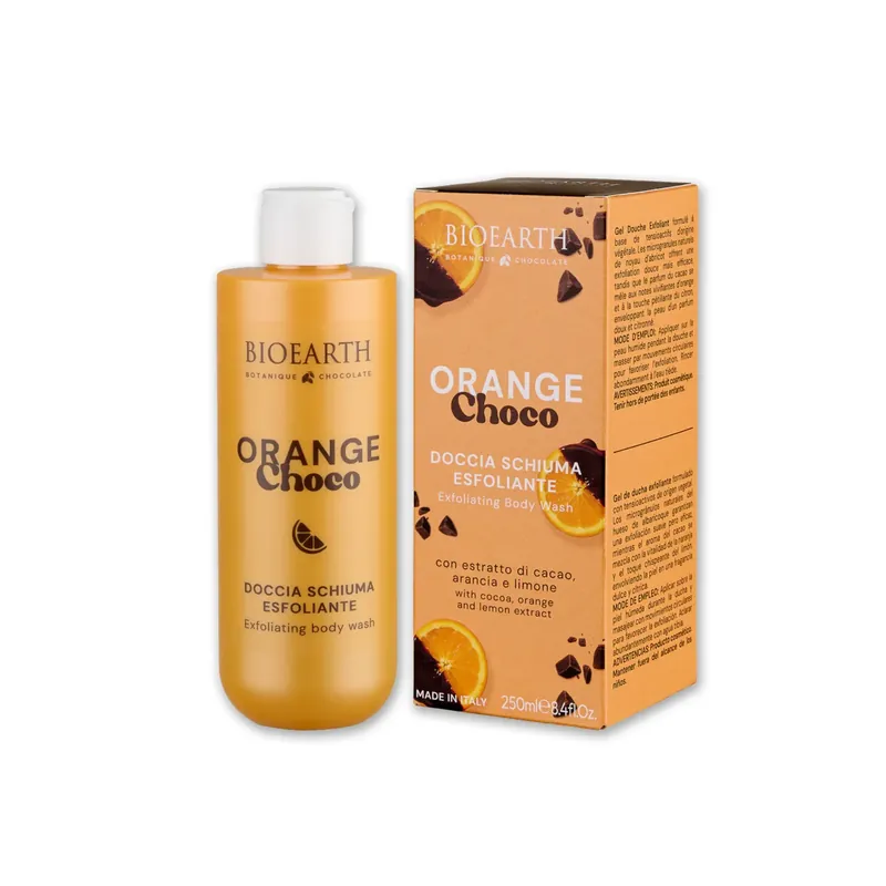 Retur gratuit Gel de dus exfoliant cu extract de cacao, portocala & lamaie, Orange Choco, BIOEARTH, 250 ml