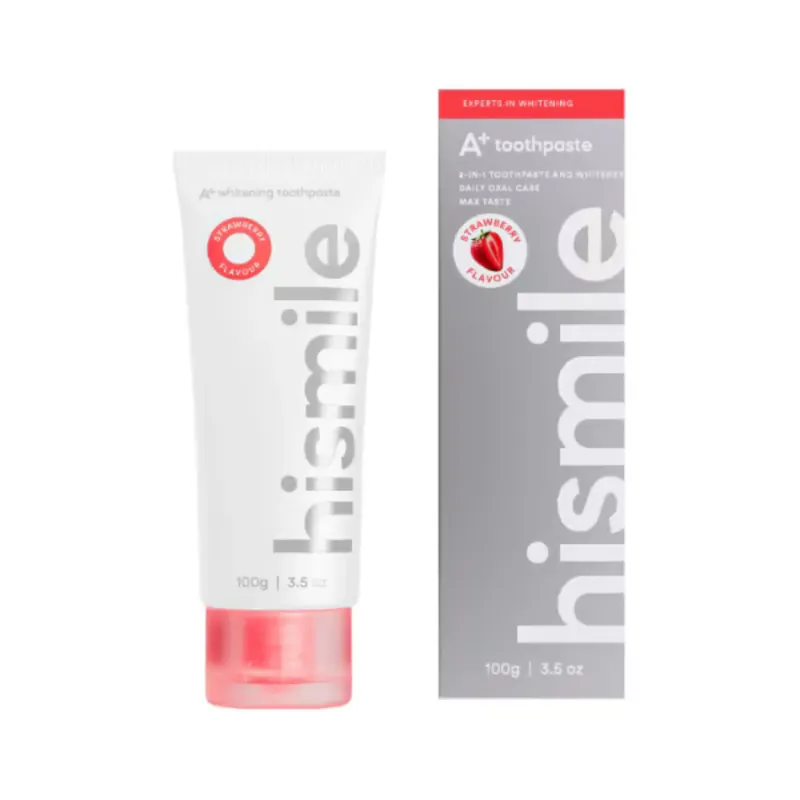Cumpărături sigure 2 in 1 Pasta de dinti cu tehnologie pro albire si aroma de capsune, A+ Whitening, Hismile, 100 g