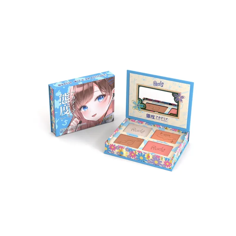 Chilipir Paleta 4 in 1 pentru fata, 2 x blush, 1 iluminator, 1 contour, Clever Kirei-Sama, Manga Collection, Rude Cosmetics, 4 nuante