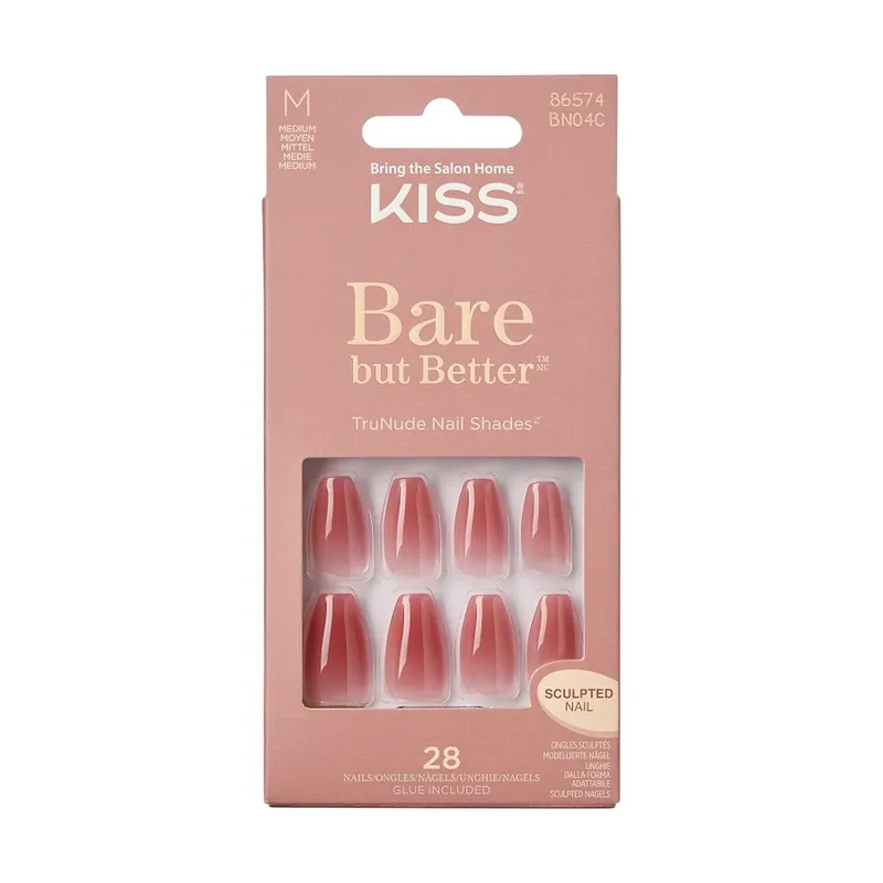 KISS, Unghii false Bare But Better, lungime M, Nude, 28 bucati Ieftin
