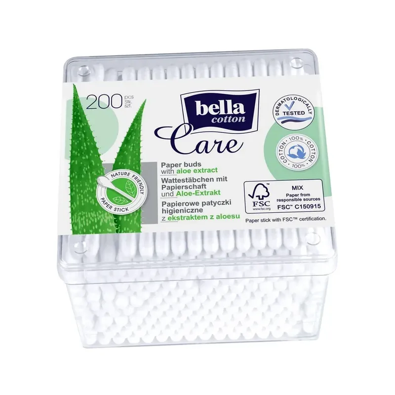 Ofertă limitată Betisoare de urechi din hartie cu aloe Bella Cotton, 200 bucati